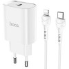 Сетевое зарядное Hoco N14 Smart charging Lightning (белый)